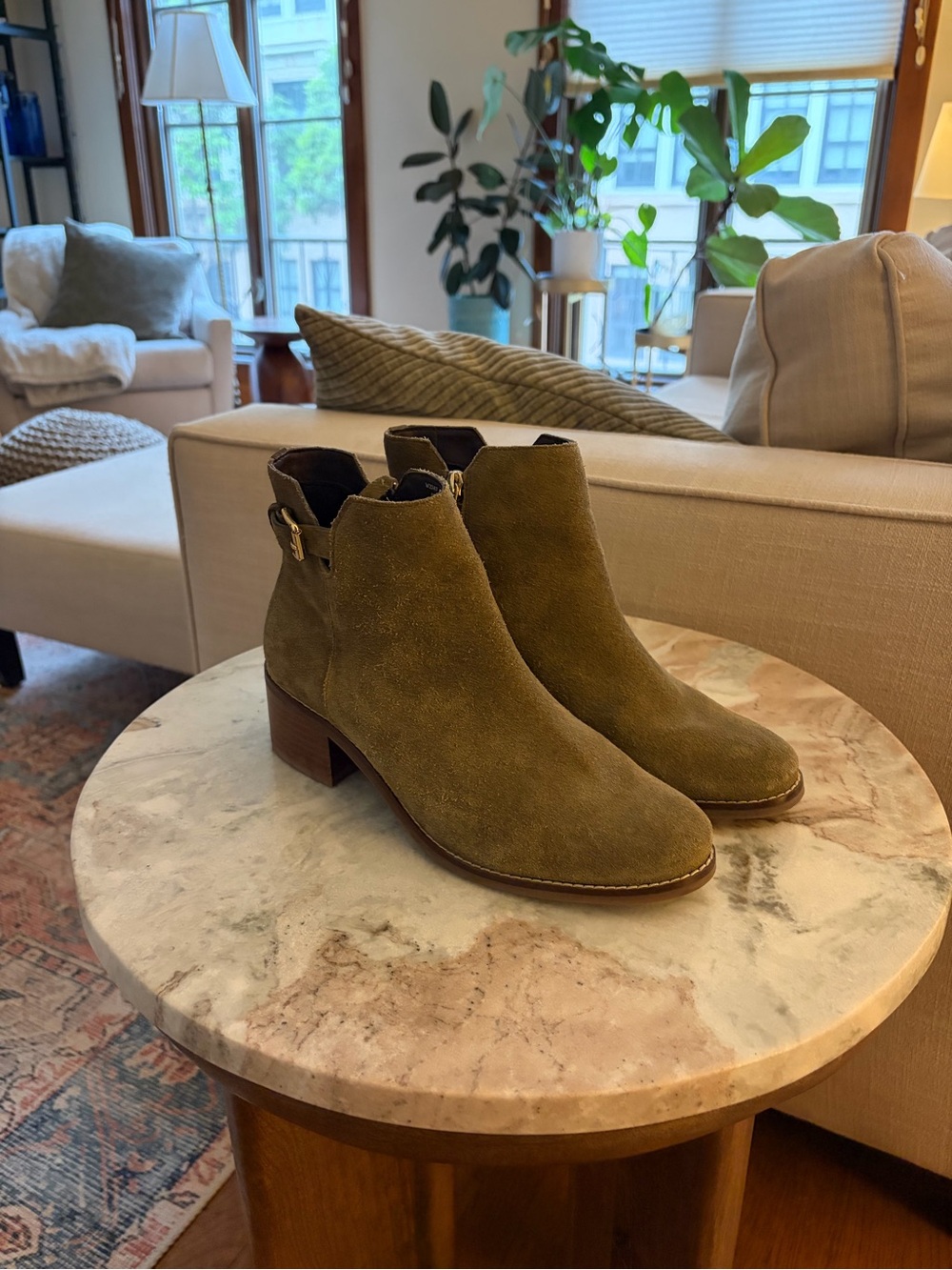 Cole Haan Olive Suede Ankle Boots